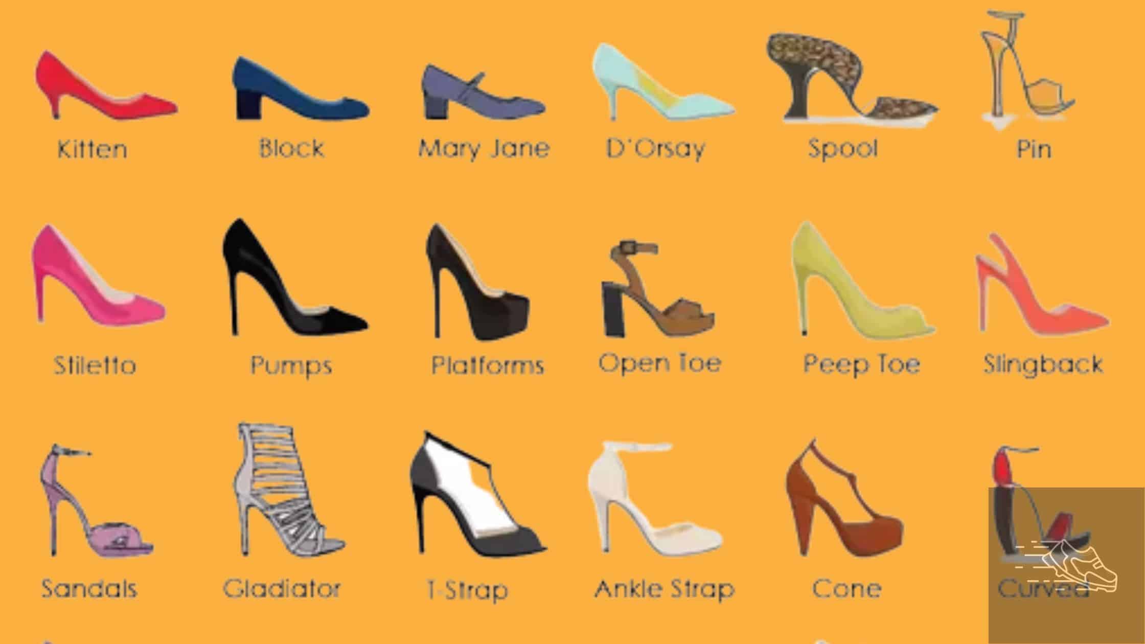 high heel shoes in different types of women. Casual fashion formal footwear  for woman. Vector flat cartoon style. 25662108 Vector Art at Vecteezy